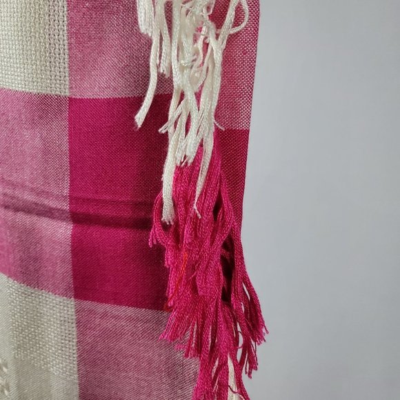 Lauren Liz vintage square knit scarf square pink and cream - Picture 3 of 7